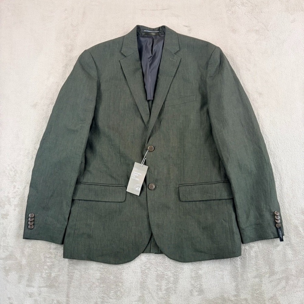 H&M Linen Slim Fit Suit Jacket Sport Coat Blazer Green 100% Linen Men 42R NWT